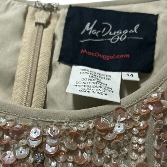 Mac Duggal Nude Sequin Beaded Midi Sheath Dress NWT Size 14 - Picture 15 of 16